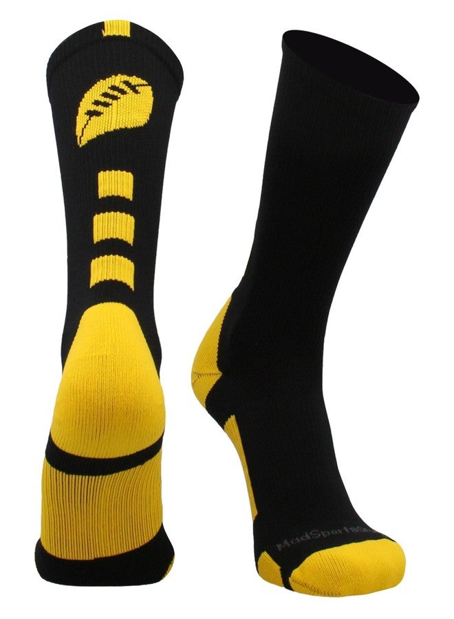 MadSportsStuff Football Logo Crew Socks (Black/Gold, Small) - Image 1